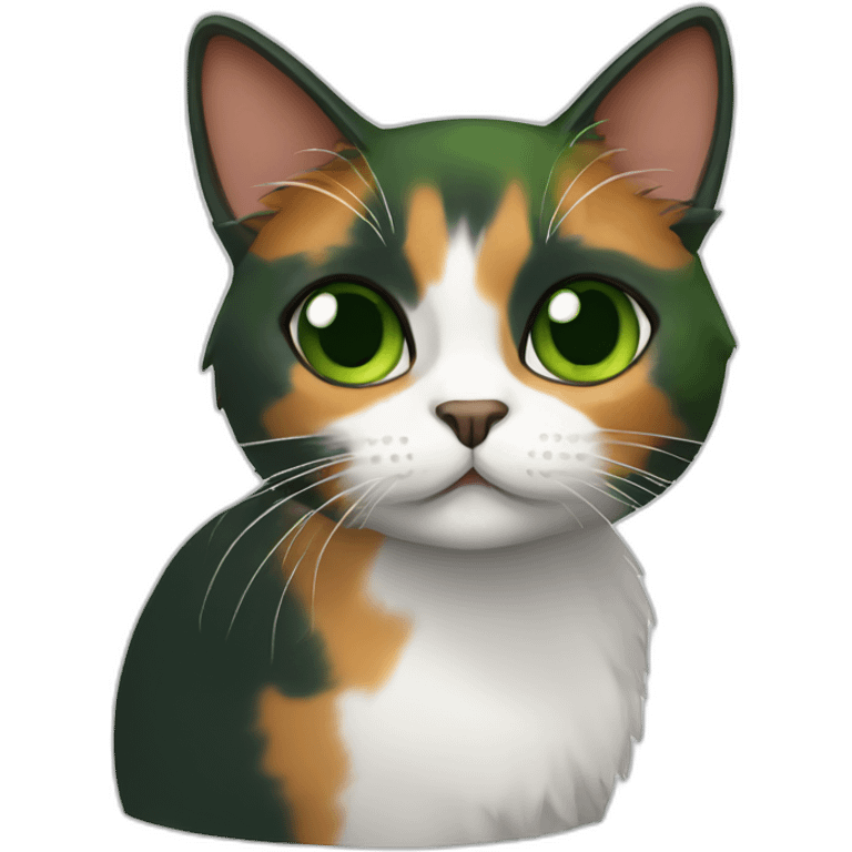 calico cat, green iris emoji