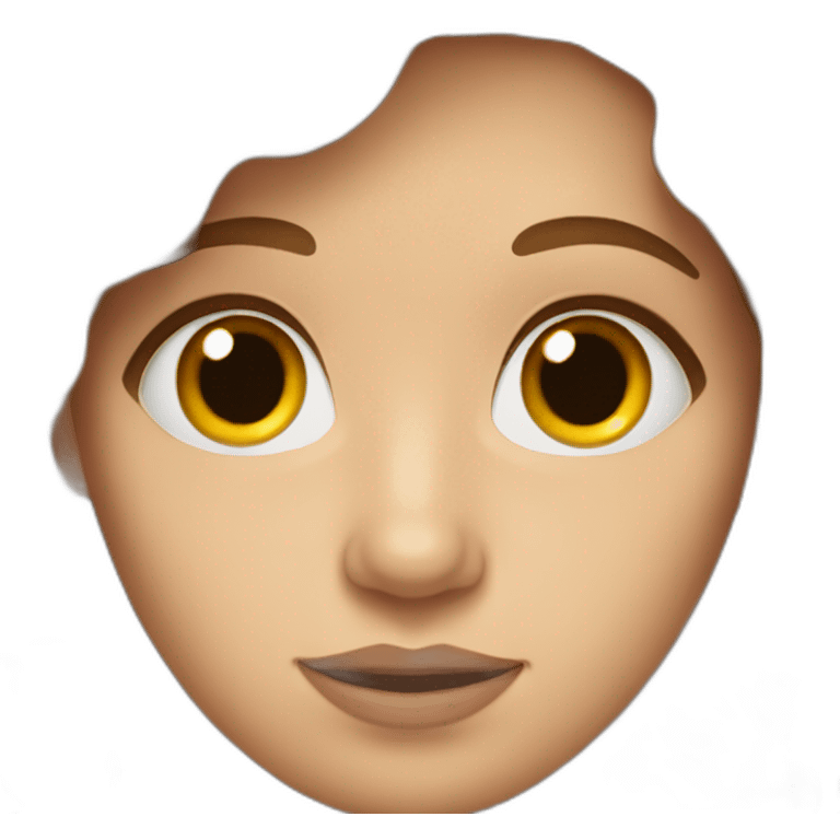 A white woman with brown wavy hair, a strand of hair covering the left eye. emoji