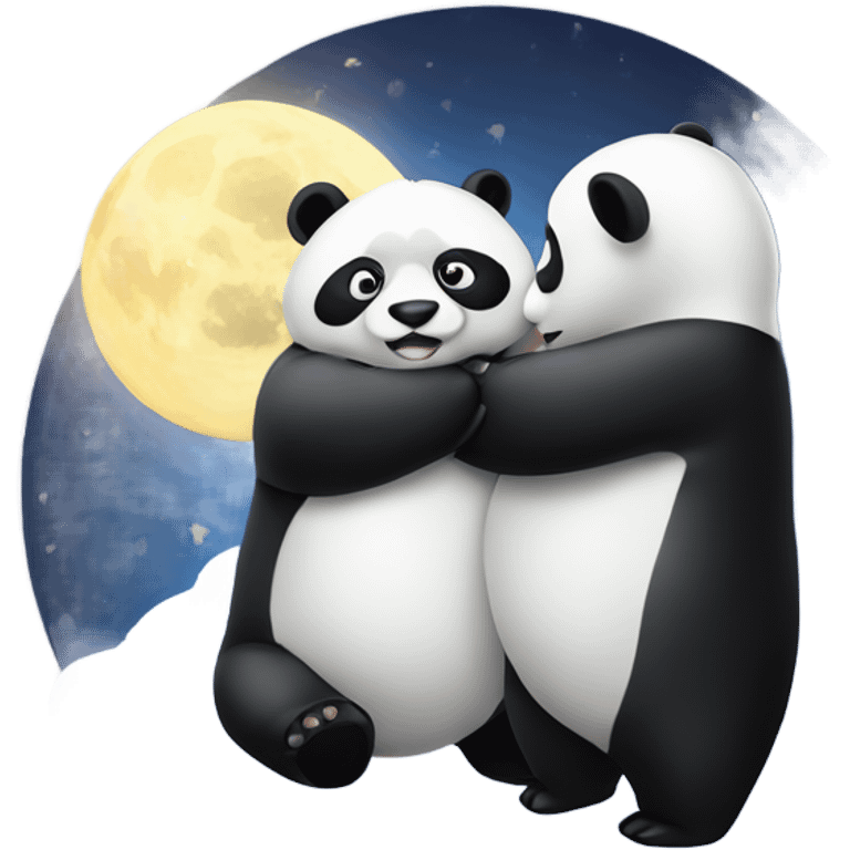 panda and pinguin huging in the moon emoji