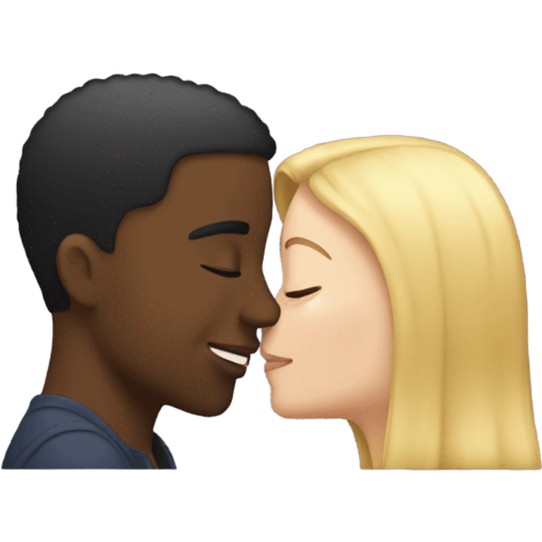 white girl and black guy kissing emoji