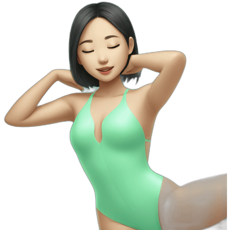 Asian girl doing backstroke in mint green swimsuit emoji