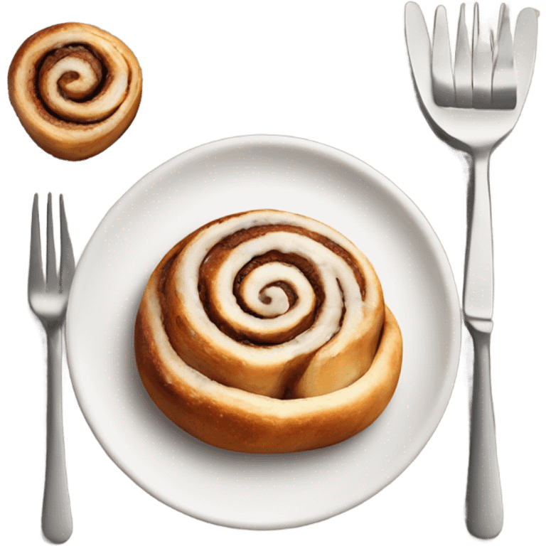 Cinnamon Roll on plate with fork and knife  emoji