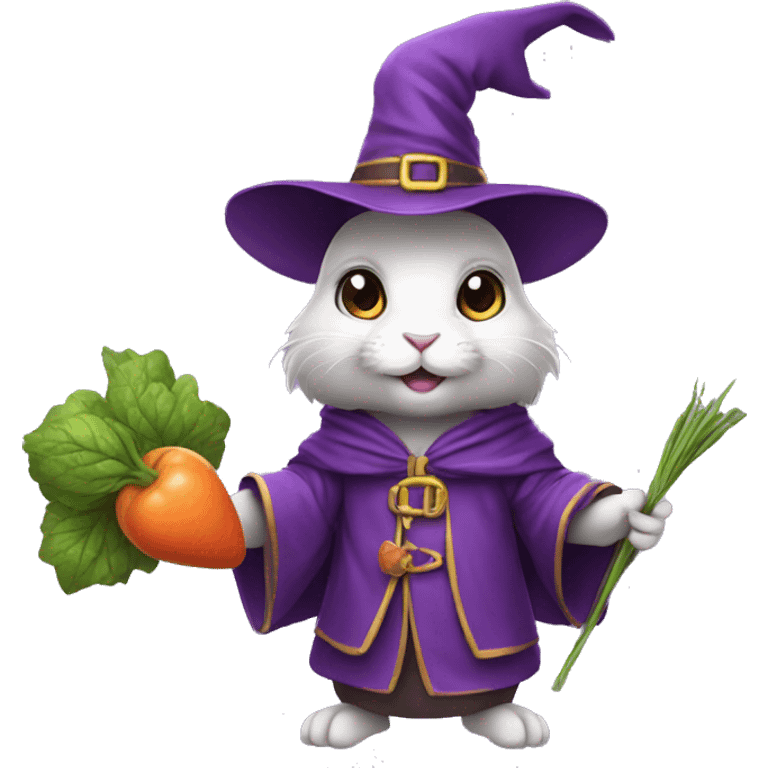 rabbit wizard purple clothes holding a carot   emoji