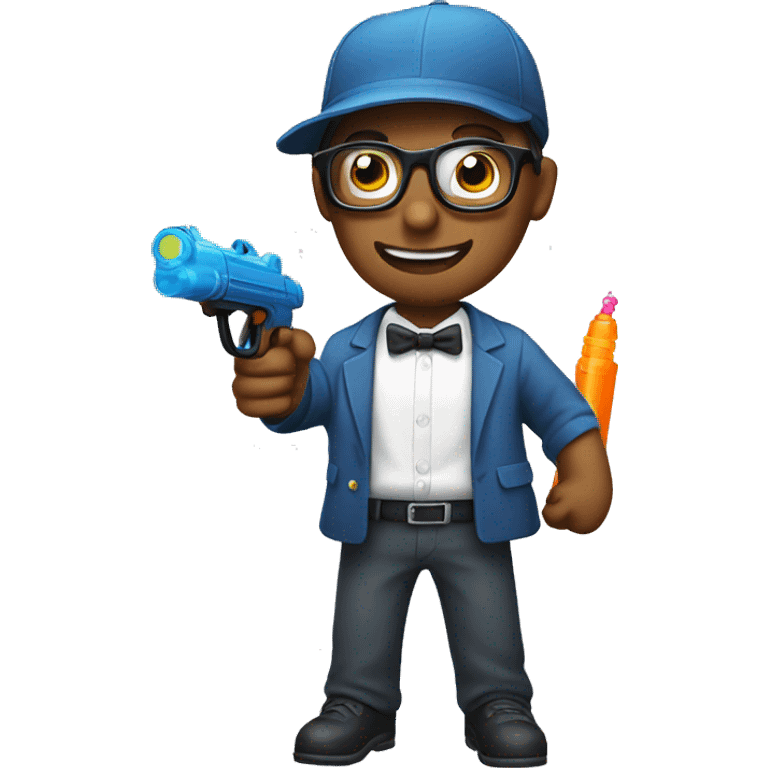 nerd emoji holding pointing A water gun emoji