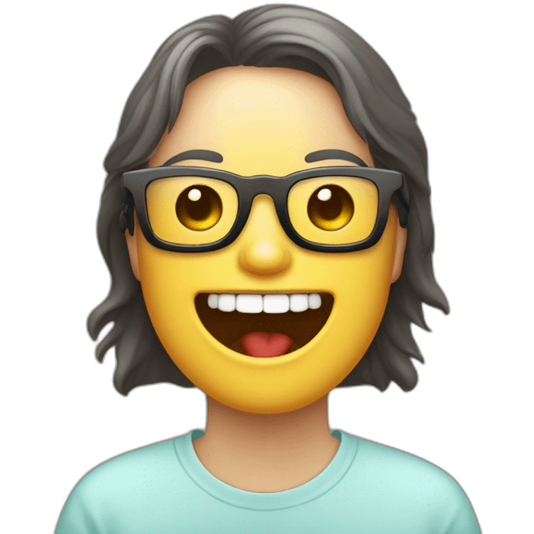 Cara sonriente mostrando las paletas de los dientes con lentes de sol y una capucha  emoji