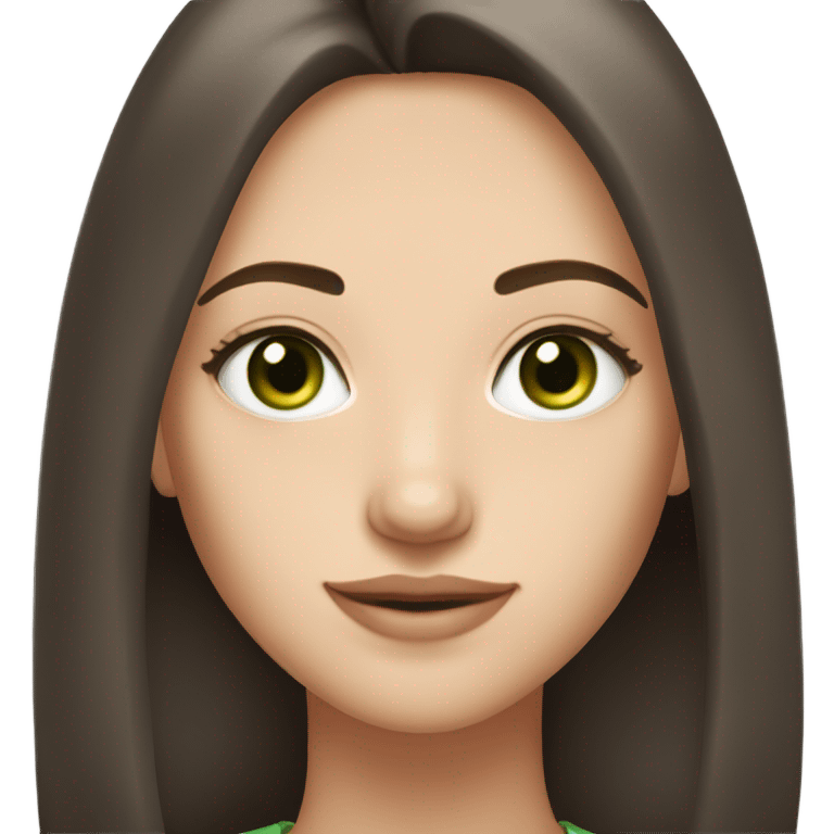 25 year old girl with fair skin, green eyes, and straight medium length dark brown hair emoji