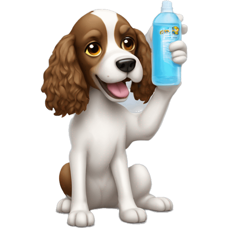  a spaniel with a glass cleaner in his hands emoji