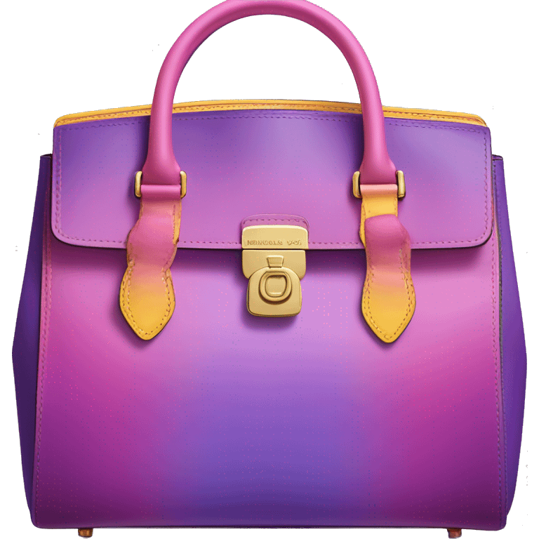 Realistic front facing pair of purple pink yellow ombre Michael Kors satchel purse isolated.  emoji