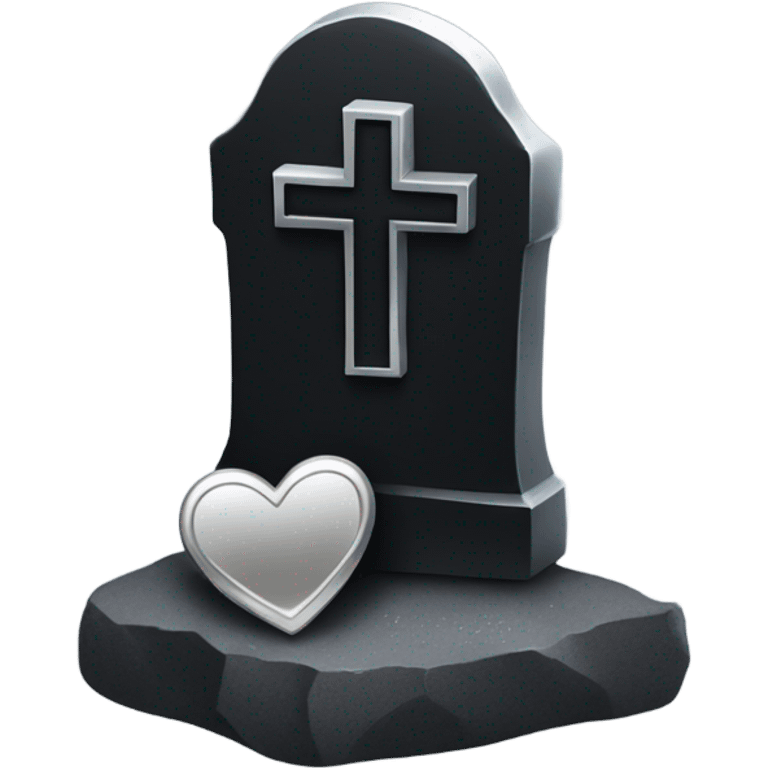 a black tombstone in silver RIP and a silver heart emoji