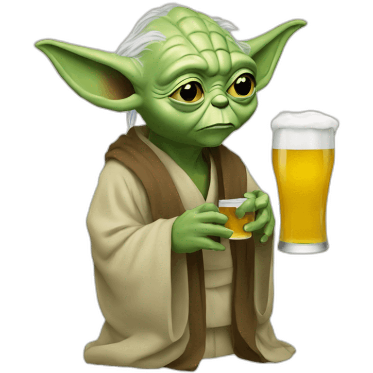 Sad Yoda drinking a beer emoji