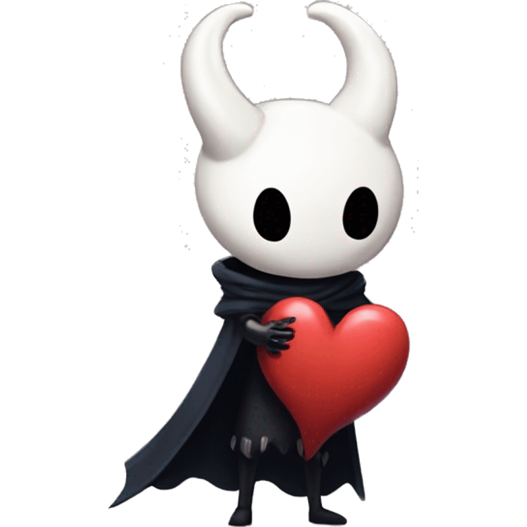 little hollow knight main character with big red heart emoji