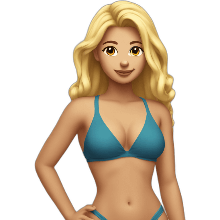 Slim-thicc Caucasian woman small bikini hands in hair pose (beach body) emoji