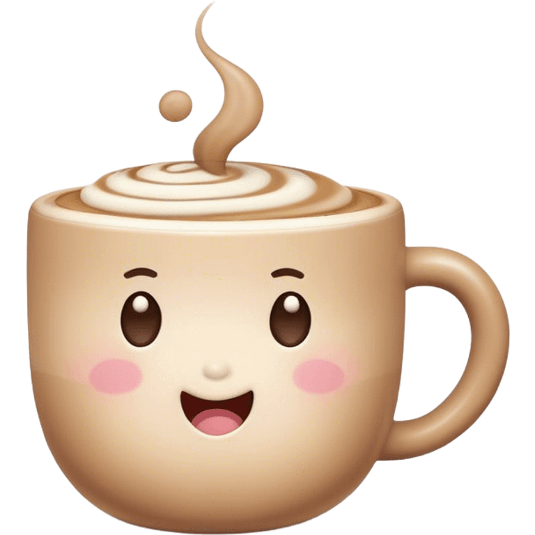 Cute Kawaii Coffee Cup, cozy and warm, a tiny swirl of steam shaped like a heart, round chubby face with a sleepy but content expression, soft pastel brown and cream colors, perfect morning vibes! emoji