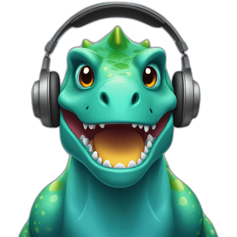 Dinosaur listening to music in headphones emoji