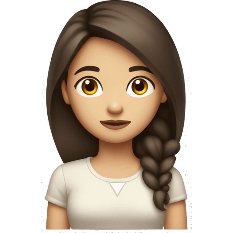 A brunette girl with brown eyes and light skin crossing her arms because she is not happy emoji