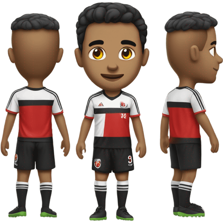 Crie um emoji de galinhas fugindo de uma partida de futebol, as galinhas tem que está vestindo uniforme vermelho e preto  emoji