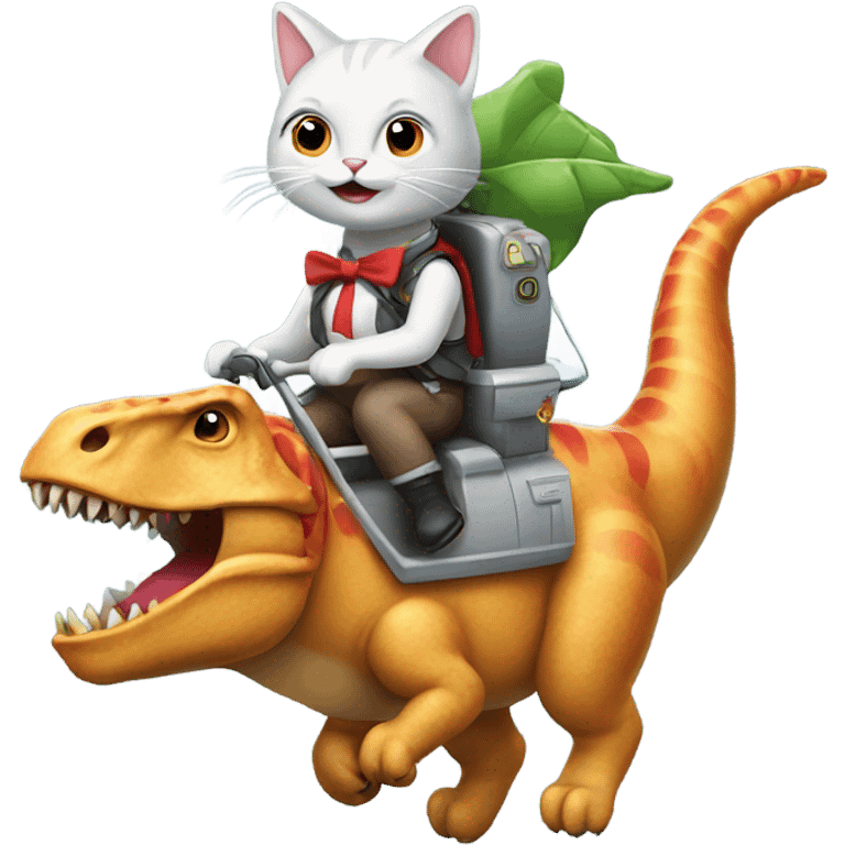 Cat wearing bows riding a dinosaur riding a rocket  emoji