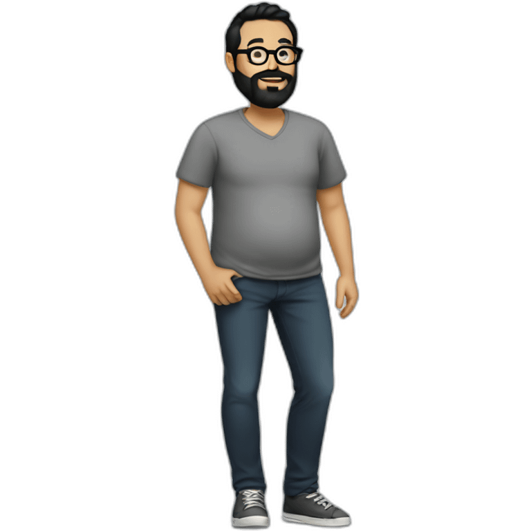 Full body pregnant man with black hair and black beard and glasses emoji