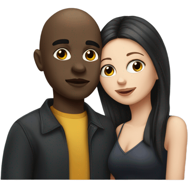 White girl dark hair kissing bald black man emoji