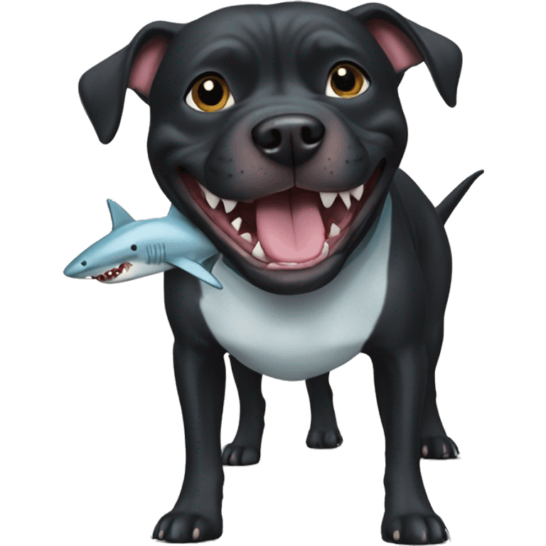 Black pitbull with shark toy emoji