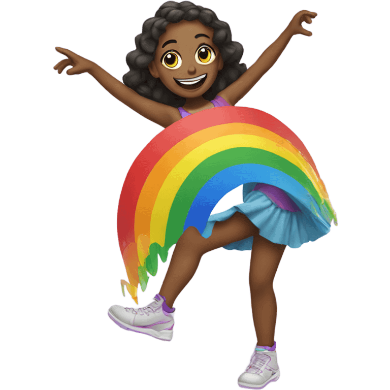 Girl dancing on a rainbow emoji