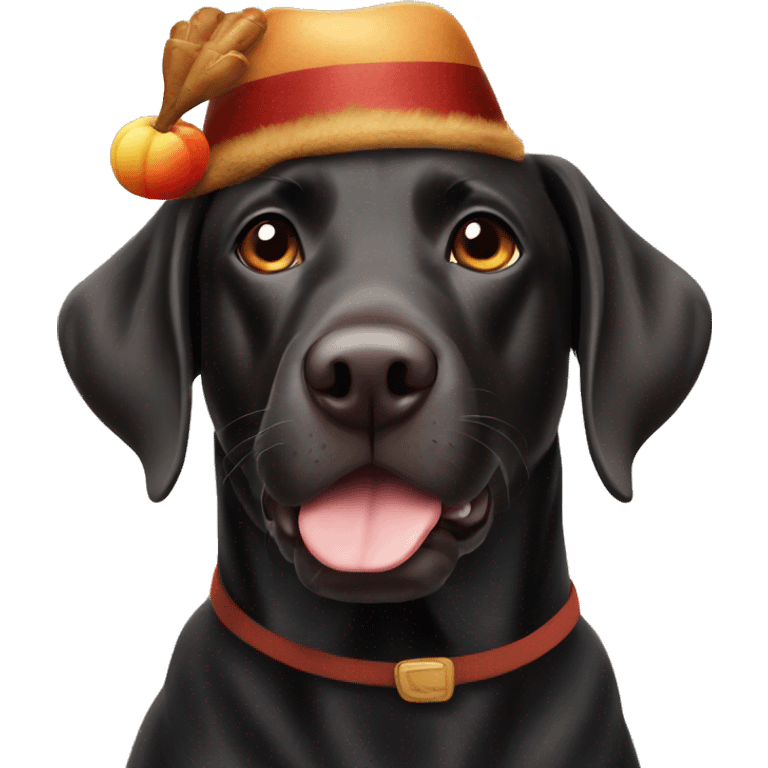 Black Labrador with turkey hat emoji