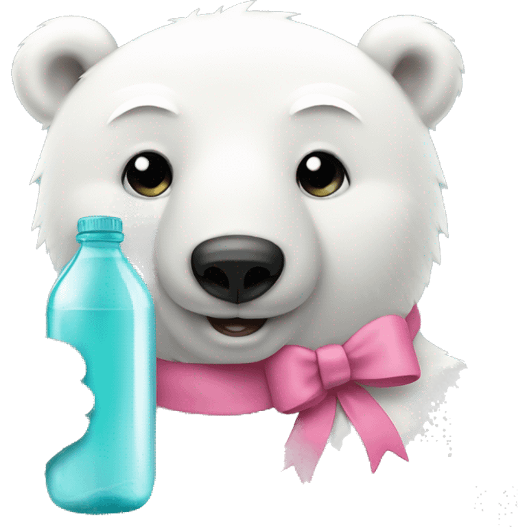 polar bear with pink bow and long eyelashes holding bottle  emoji