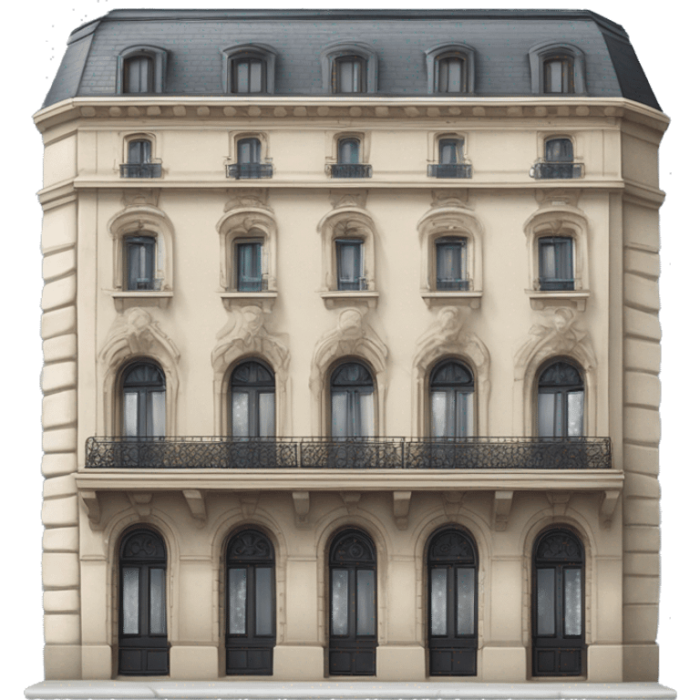 “Haussmannian building with ornate stone facade, wrought-iron balconies, tall arched windows, and mansard roof in classic Parisian style” emoji