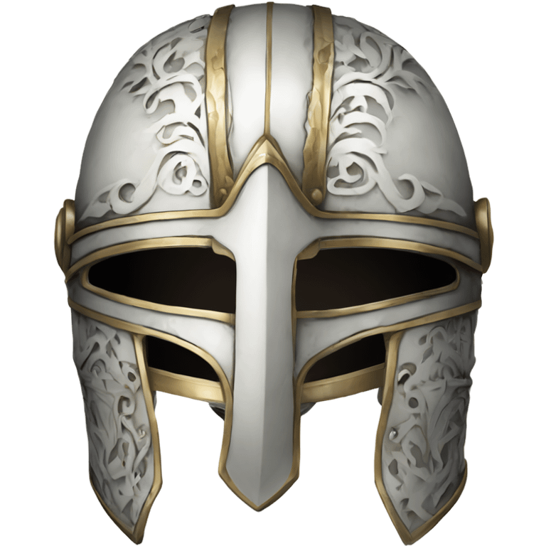 ornate full-face closed armet helmet intricate white inlays emoji