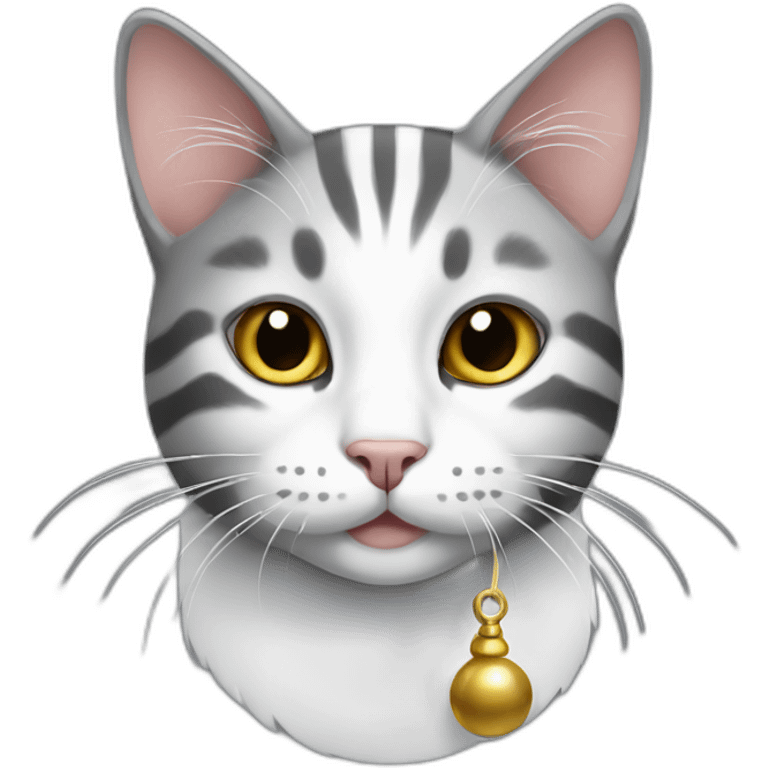 Striped gray and white cat with bells emoji