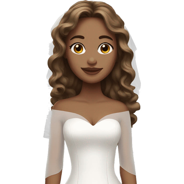 Bride with light skin and long wavy brown hair emoji