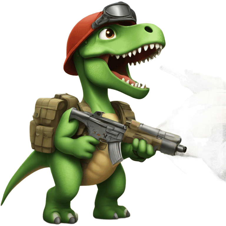 A dinosaur going to war emoji