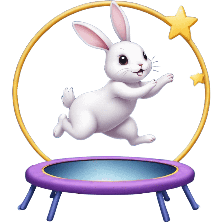 rabbit jumping on trampoline with faeries and starry sky and mirror emoji