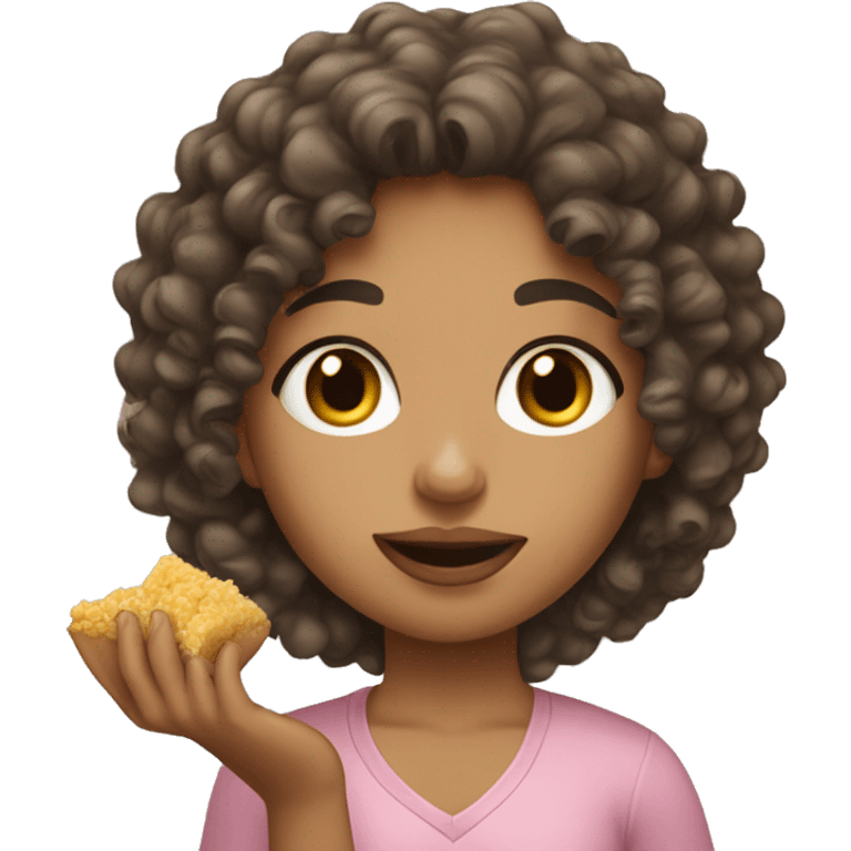 lightskin with curly hair girl eating  emoji