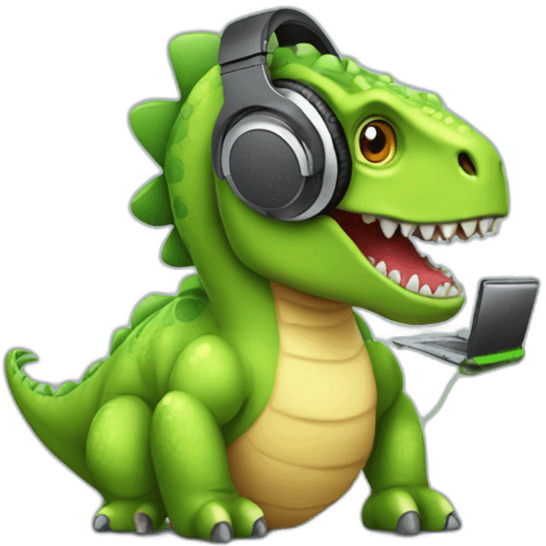 techsupport dinosaur in headphones with micro emoji