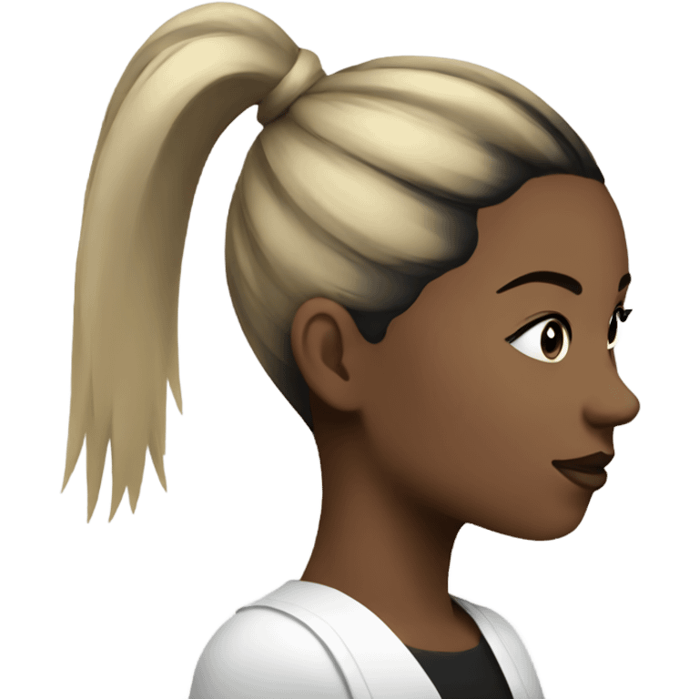 Side profile of women with black high ponytail and black dot on face  emoji