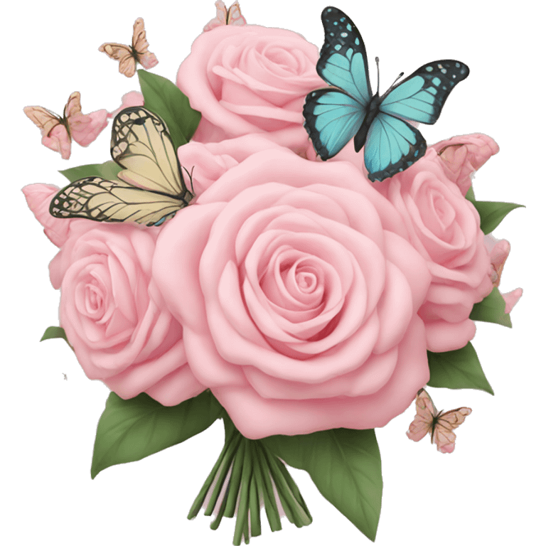 pastel pink bouquet with butterflies emoji