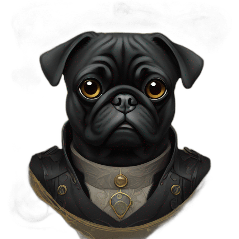 A cyberpunk black pug in Art Nouveau style during 1910 emoji