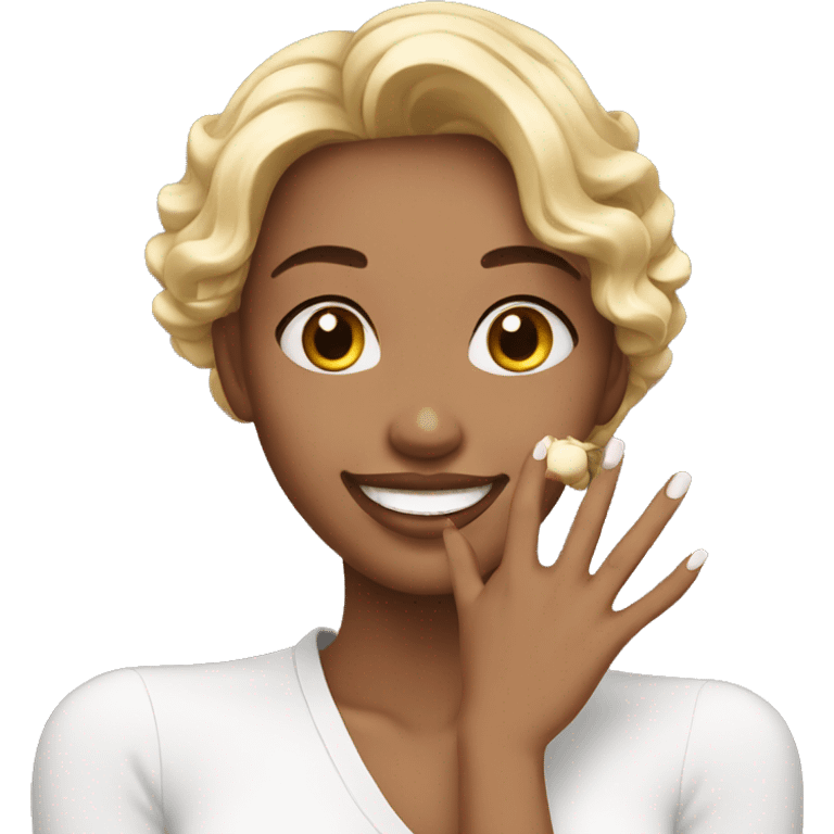 Beautiful girl with attractive nails and smile emoji