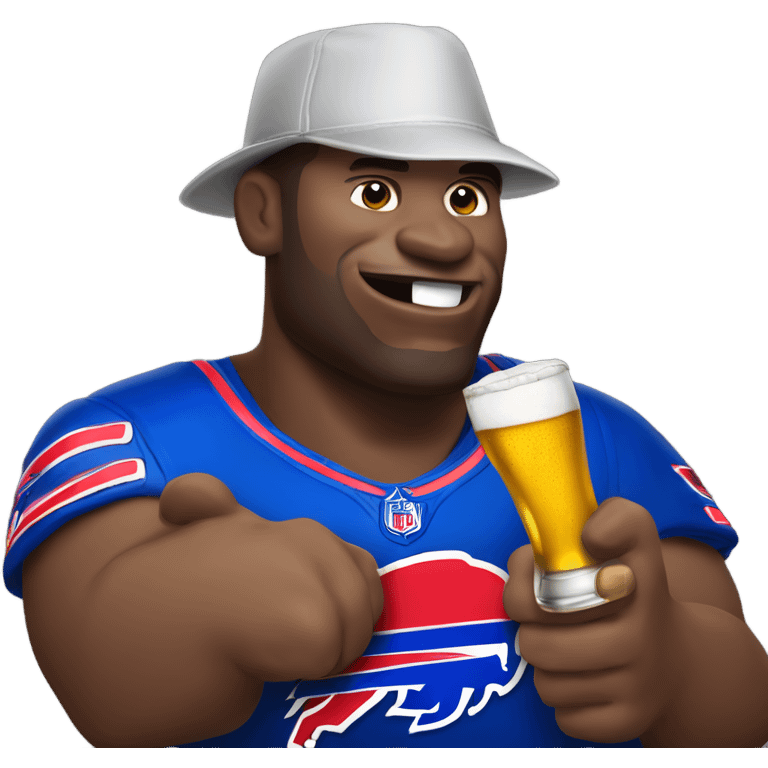 African American Buffalo bills fan with a beer in had and shocker sign  emoji