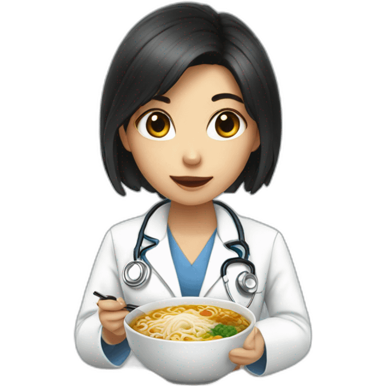 doctor girl with dark hair eating ramen emoji