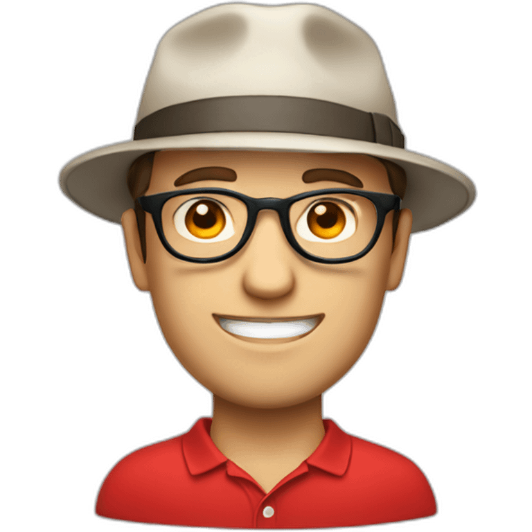 European guy with a hat, a red polo and glasses emoji