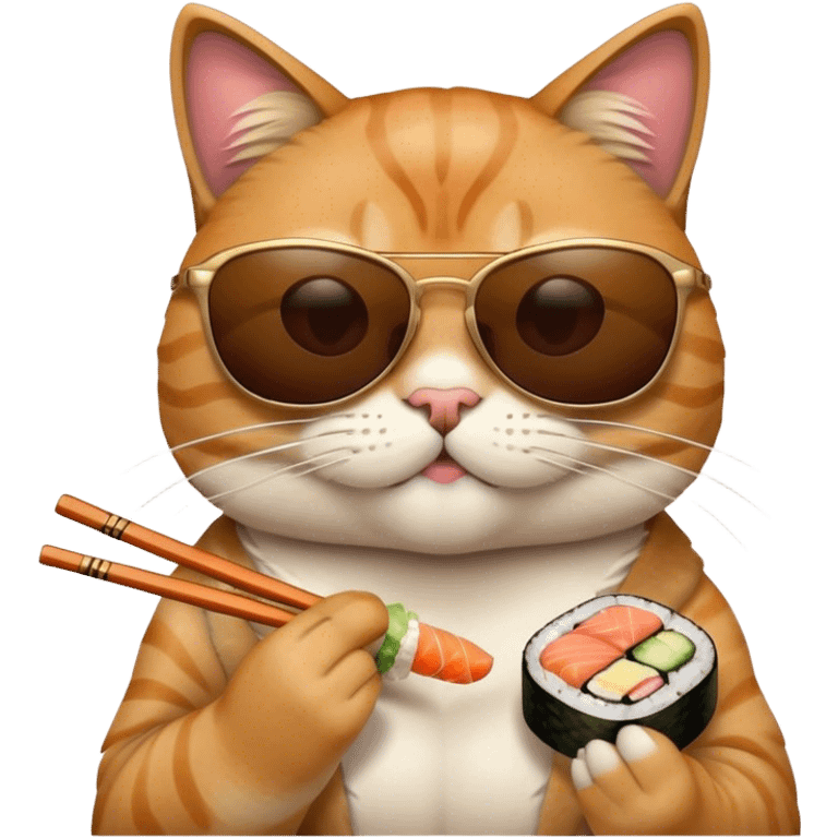 cool cat wearing sunglasses and eating sushi emoji