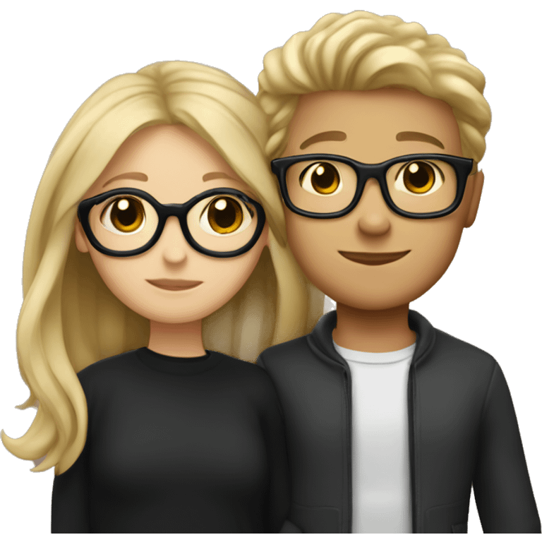 a boy with dark blonde locks and black glases hugging a girl with long blond hair and black glases  emoji