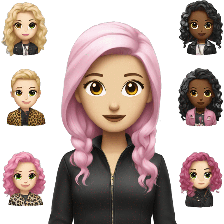 A WHITE GIRL WITH BLACK AND PINK HAIR AND A JACKET OF LEOPARD AND BLACK SHIRT  emoji