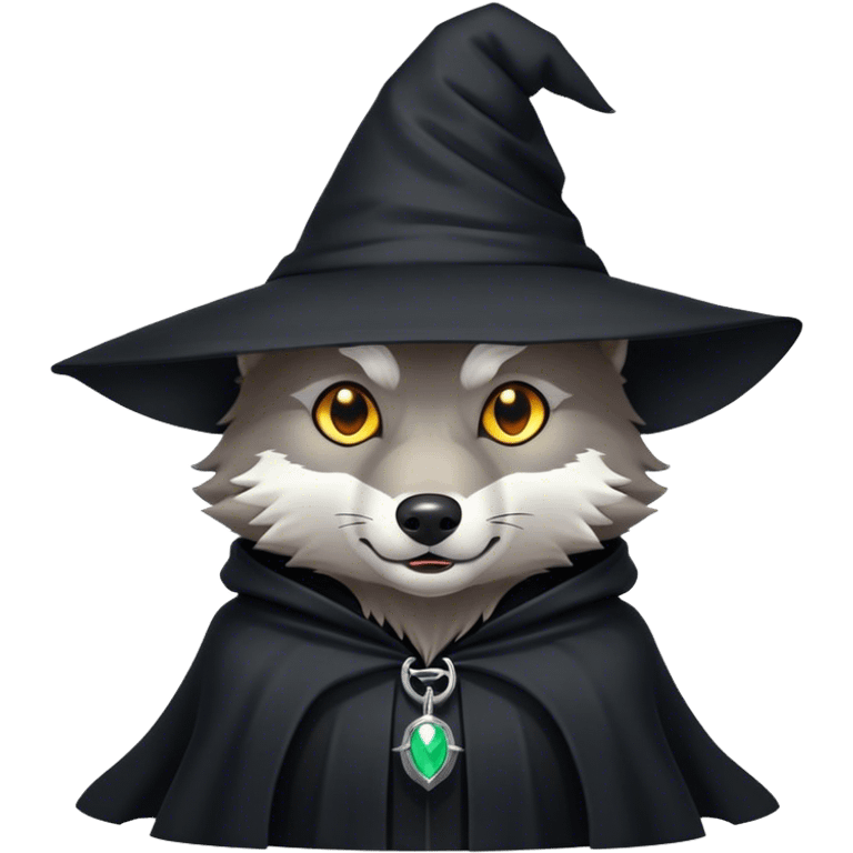 Wolf with black witch hat and Black Cloak emoji