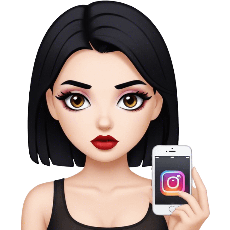 White girl with black hair with “Instagram baddie” makeup style  emoji