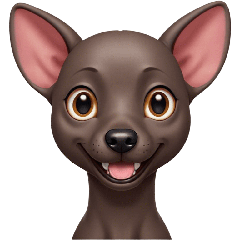 Cinematic Comical Xoloitzcuintle dog Portrait Emoji, Head tilted dramatically with an exaggeratedly amused expression, featuring smooth, hairless ebony skin with pronounced wrinkles and wide, expressive dark eyes filled with playful disbelief, Simplified yet hilariously expressive features, highly detailed, glowing with a slightly sassy glow, high shine, dramatic yet playful, stylized with an air of cheeky mischief, bright and endearing, soft glowing outline, capturing the essence of a spirited and over-the-top companion, so meme-worthy it feels like it could side-eye its way into internet fame instantly! emoji