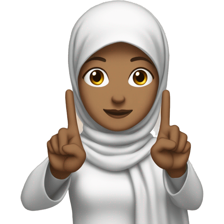 a white girl with hijab doing the peace sign with her hand emoji