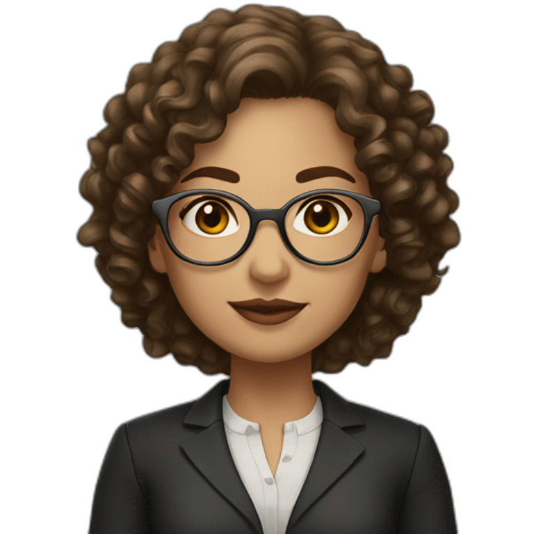 Light-skinned lawyer woman, round metal-framed glasses, shoulder-length brown curly hair emoji